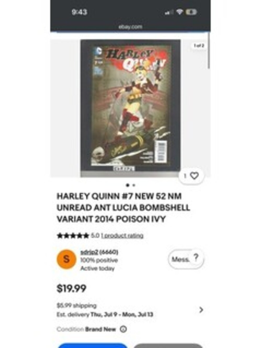 Harley Quinn #7 New 52 NM Unread Ant Lucia Bombshell Variant 2014 Poison Ivy